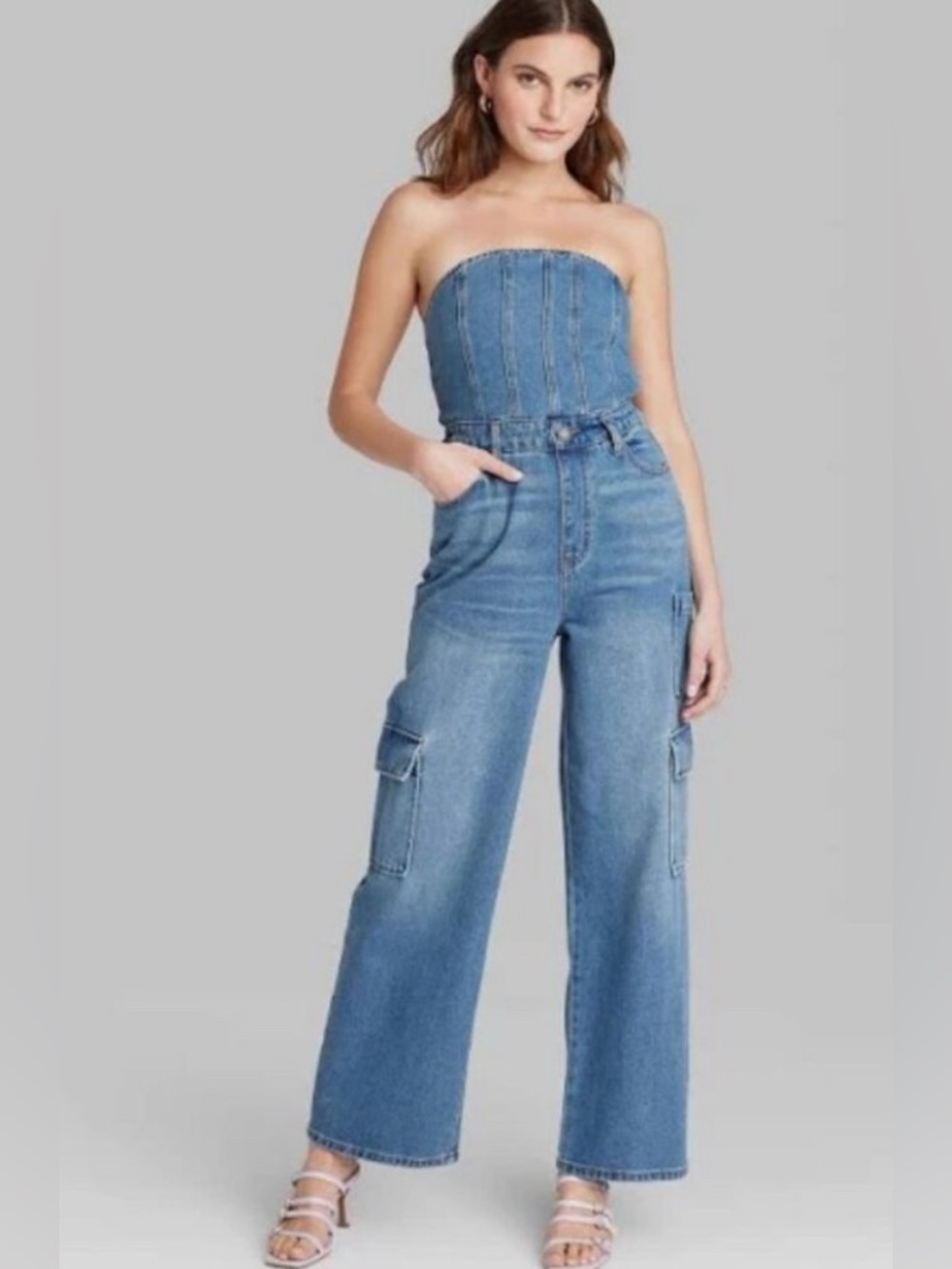 NWT Strapless Denim Jean Jumpsuit